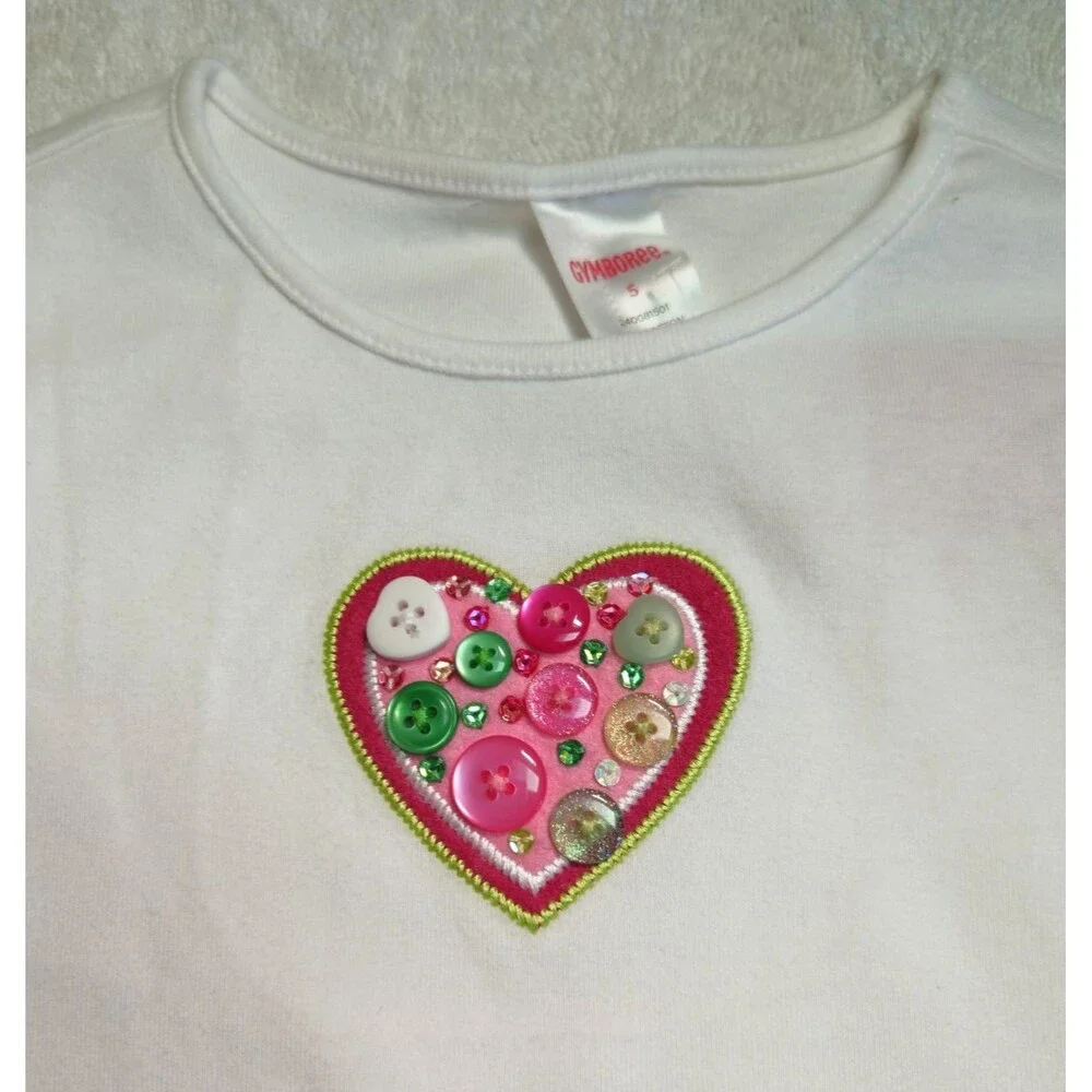 Vintage Gymboree Top Girls Size 5 White T Shirt Sweetheart Line Heart Y2K NWT
